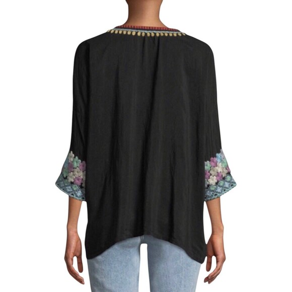JOHNNY WAS Merielle Blouse Black Embroidered Tunic Top Size Large - Picture 6 of 15